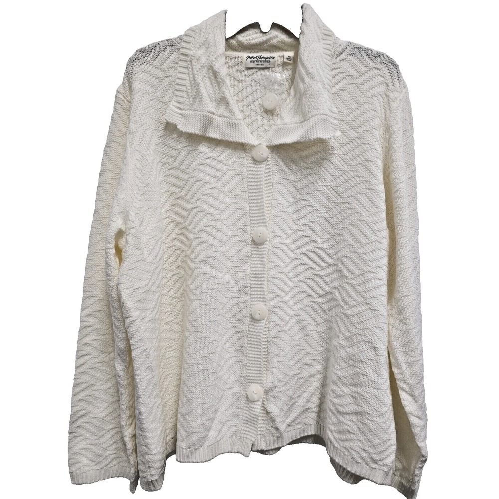 Norm Thompson Womens Cardigan Size 2X Cream Button Front Collared BOHO NWT